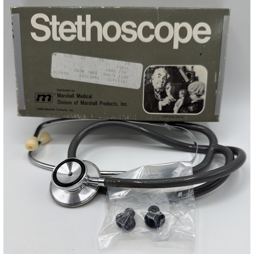 Vintage 1986 Marshall Medical Stethoscope 22" Tubing. New Old Stock in box.
